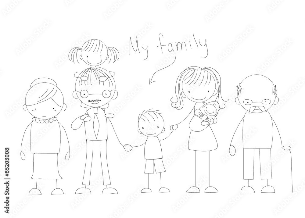 Vector children's doodle of happy family Vector children's doodle of happy family