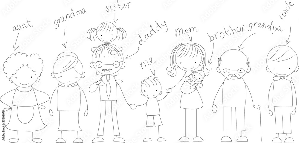 Vector children's doodle of happy family