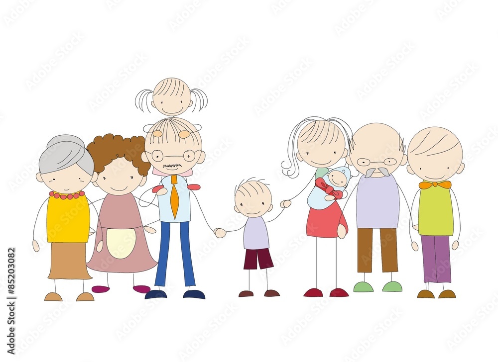 Vector children's doodle of happy family Vector children's doodle of happy family