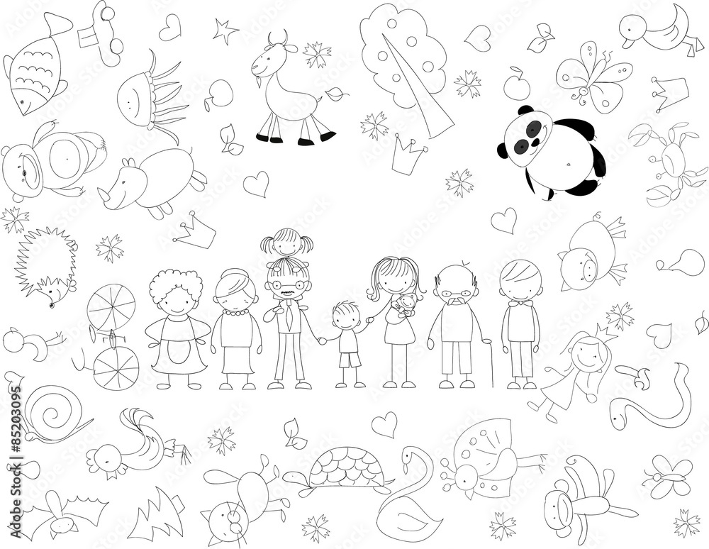 Vector children's doodle of happy family Vector children's doodle of happy family