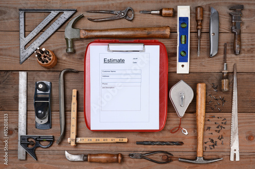Contractors Estimate Form Surrounded By Tools