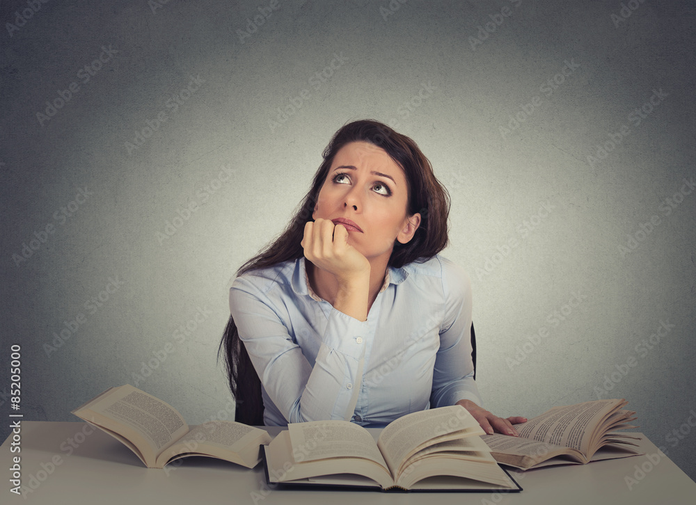 annoyed, bored, tired, woman, funny student sitting at desk annoyed, bored, tired, woman, funny student sitting at desk