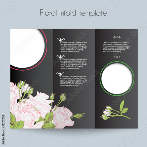 Floral roses template, tri-fold, mockup for brochure