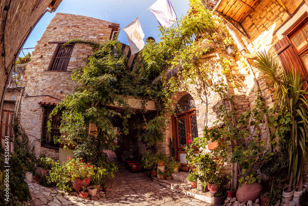 Cozy courtyard in Lefkara (Pano Lefkara) village. Limassol Distr