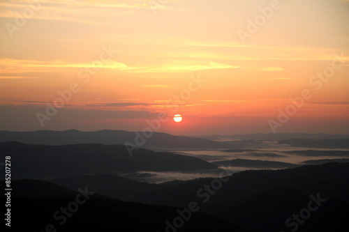 Fototapeta Naklejka Na Ścianę i Meble -  Beautiful sunrise from the mountain in Bieszczady Mountains, Poland.