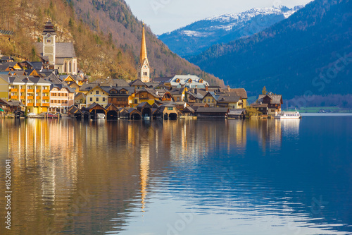 Hallstatt town with traditional wooden houses, Austria, Europe