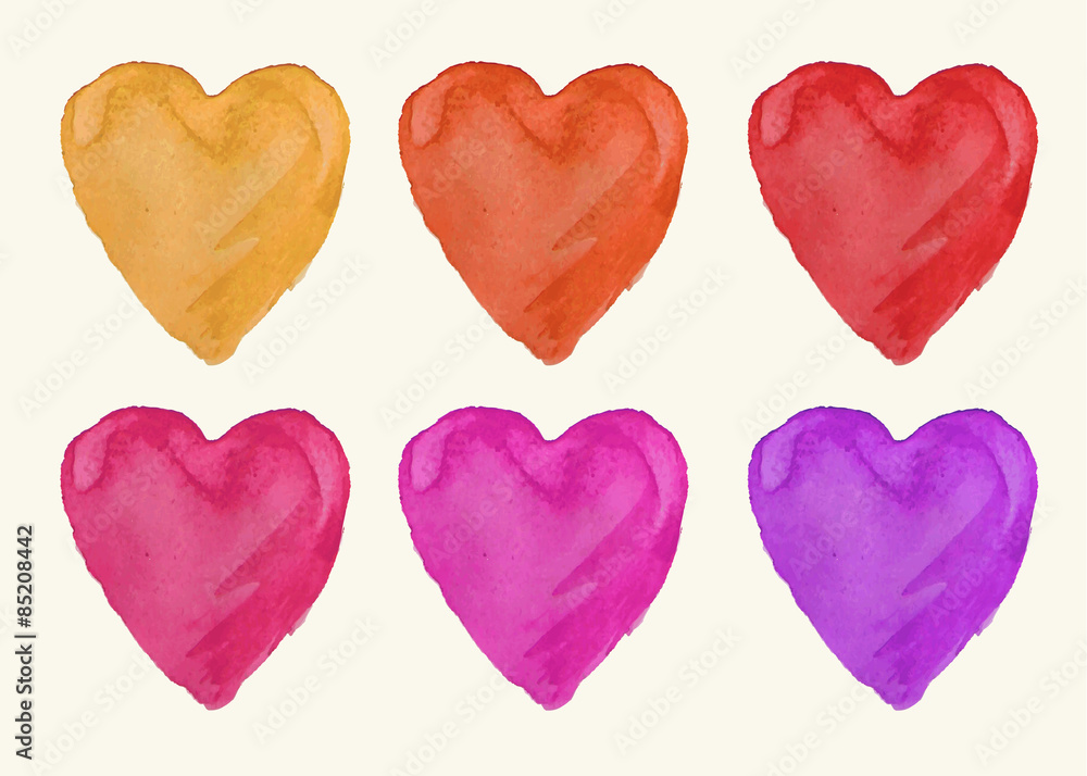 Vector Hand Painted Watercolour Hearts Set Illustration