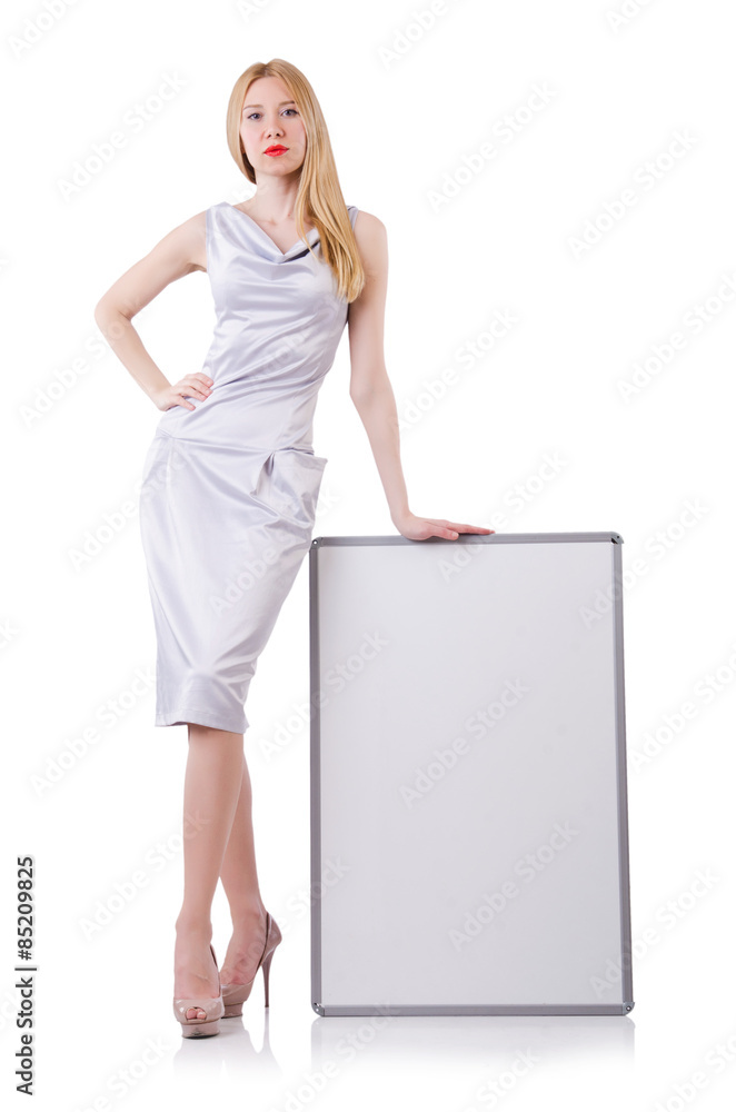 Beautiful blond in elegant dress isolated on white Beautiful blond in elegant dress isolated on white