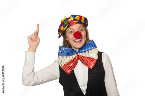 Pretty female clown isolated on white