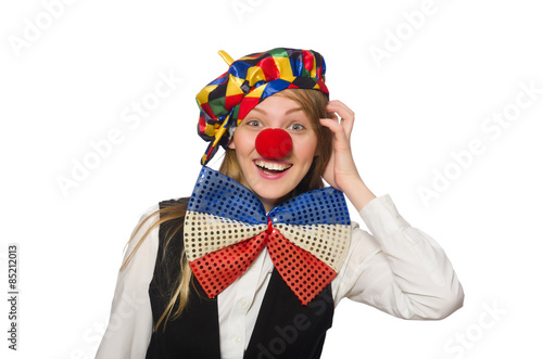 Pretty female clown isolated on white © Elnur
