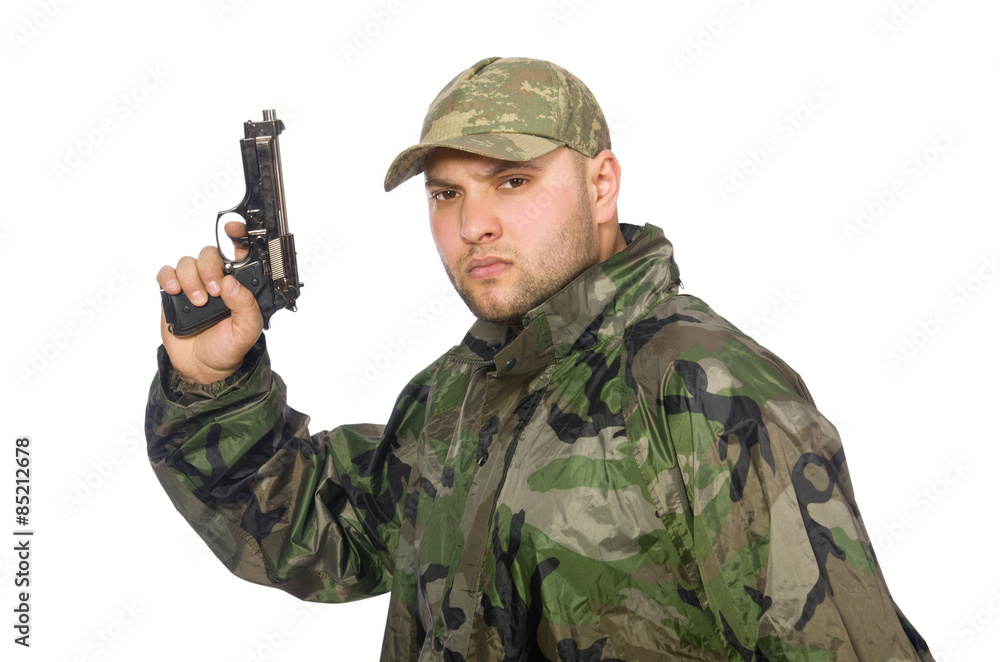 Solider holding gun isolated on white Solider holding gun isolated on white