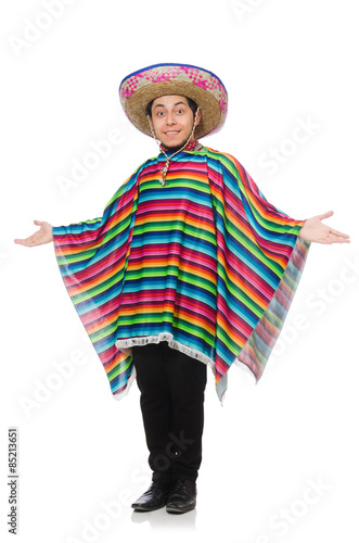 Funny mexican wearing poncho isolated on white