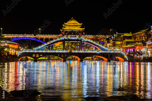 night scene of Fenghuang (Phoenix) ancient town Hunan China