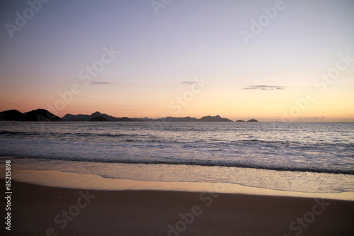 Photo taken during sunrise at Copacabana beach in Rio de Janeiro  Brazil. 