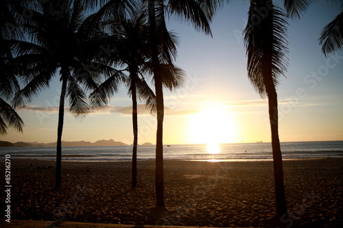 Photo taken during sunrise at Copacabana beach in Rio de Janeiro, Brazil.