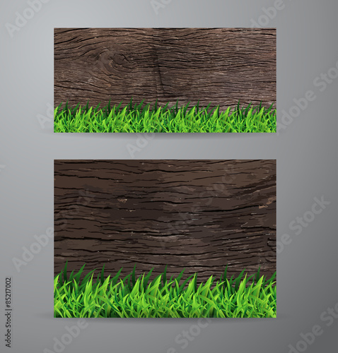 Vector green grass on wood fence background