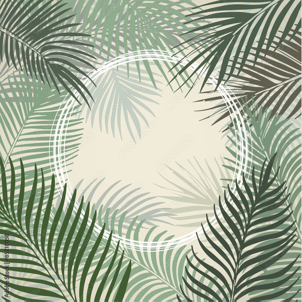 Hand drawn light green frame of palm leaves
