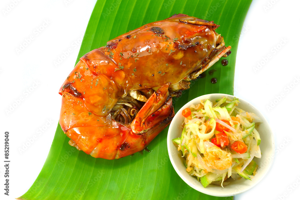 Large sweet shrimp with honey and mango salad. Large sweet shrimp with honey and mango salad.