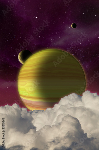 Sci-fi fantasy image of planets and space. Vertical orientation great for books & magazines.