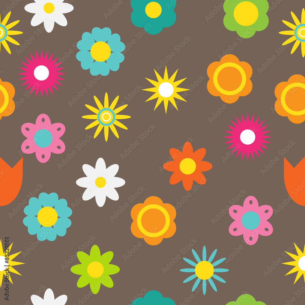 Paper Trendy Flat Flower Seamless Pattern Vector Illustration