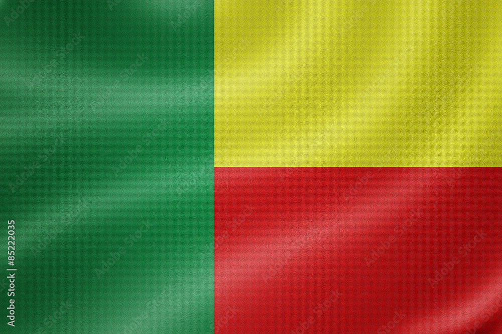Benin flag on the fabric texture background