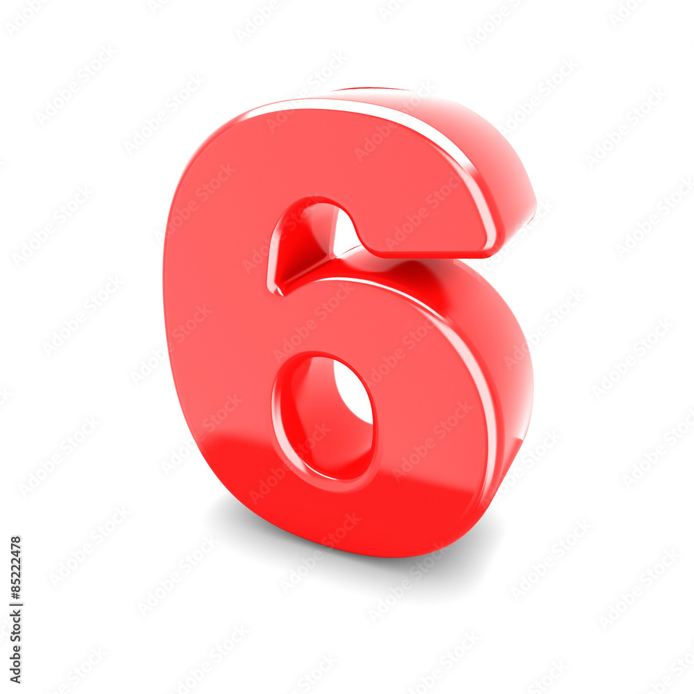 3d red metal number 6 six isolated white background 3d red metal number 6 six isolated white background