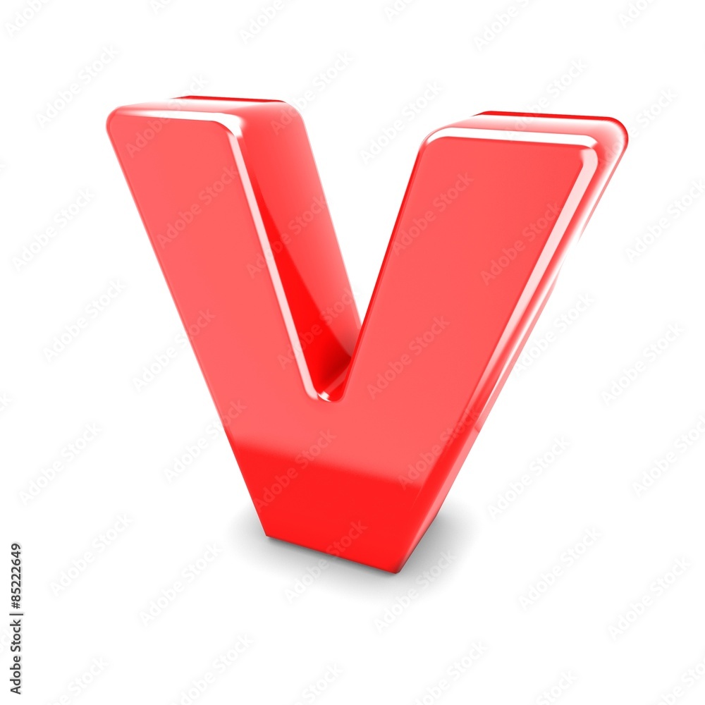 3d red metal letter V isolated white background 3d red metal letter V isolated white background