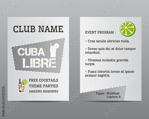 Summer cocktail party flyer invitation template with Cuba Libre