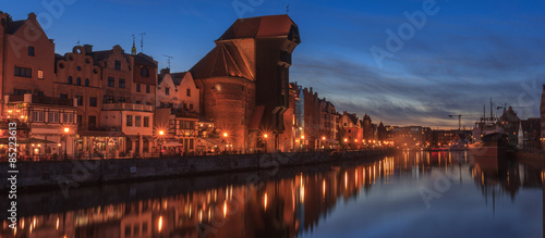 Gdańsk - Night panorama of quays Motława