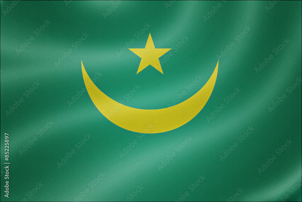 Mauritania flag on the fabric texture background Mauritania flag on the fabric texture background