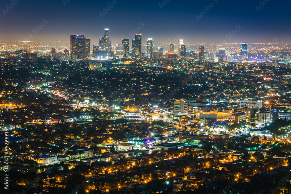 View of the downtown Los Angeles skyline at night, from Griffith