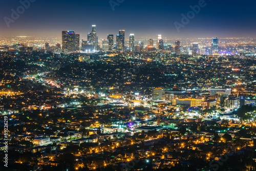 View of the downtown Los Angeles skyline at night, from Griffith