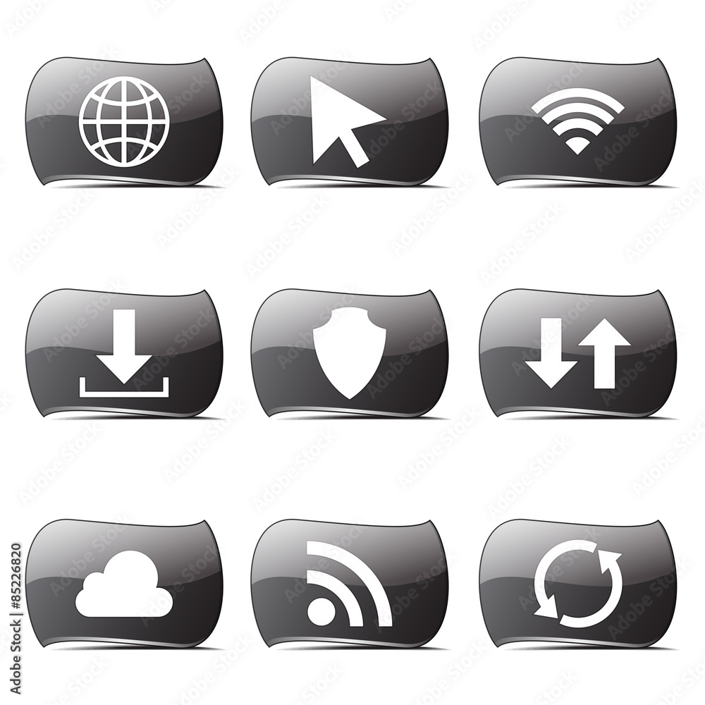 Web Internet Social Black Vector Button Icon Design Set