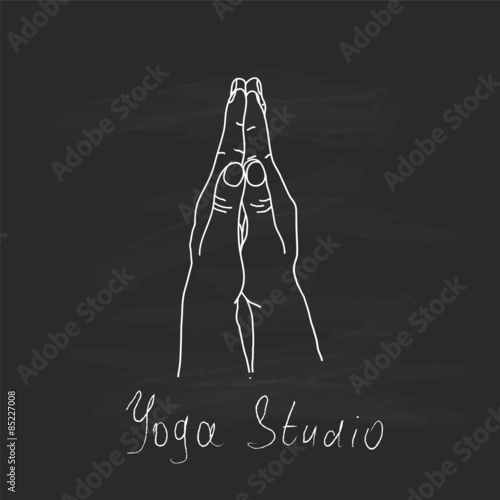 Element yoga mudra hands with mehndi patterns.