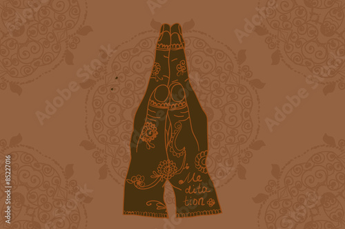 Element yoga mudra hands with mehndi patterns.