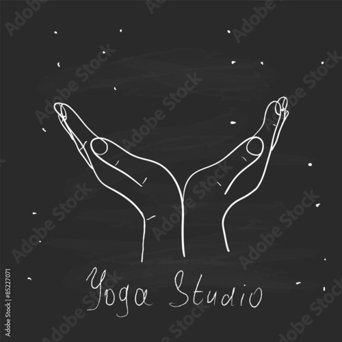 Element yoga mudra hands with mehndi patterns.