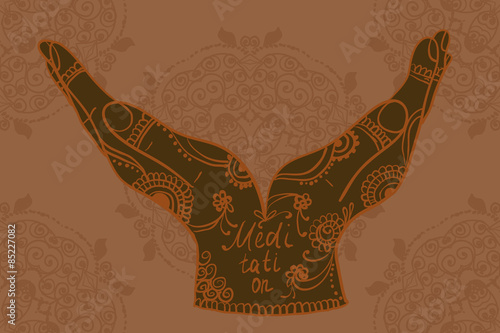 Element yoga mudra hands with mehndi patterns.