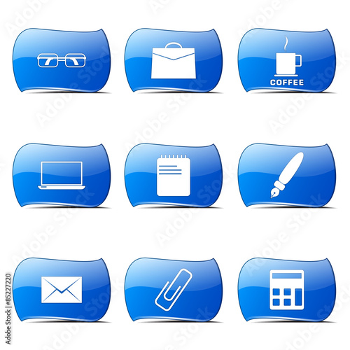 Office Work Blue Vector Button Icon Design Set