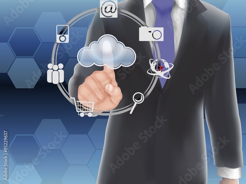 Cloud computing concept, finger touching the cloud.