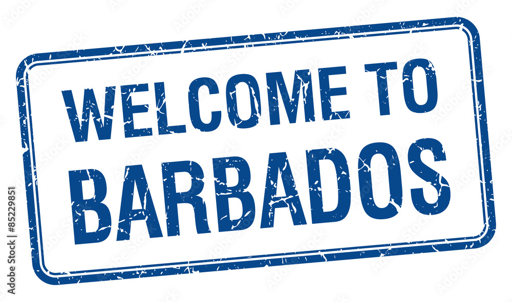 welcome to Barbados blue grunge square stamp