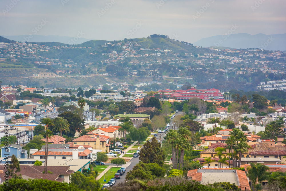View of distant hills and houses from Hilltop Park in Dana Point