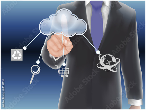 Cloud computing concept, finger touching the cloud