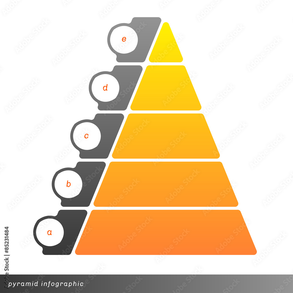 Vector pyramid infographic shows growth with gradient fill.