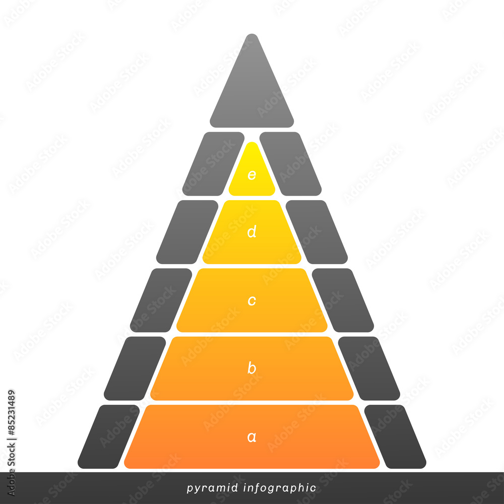 Vector pyramid infographic shows growth with gradient fill.