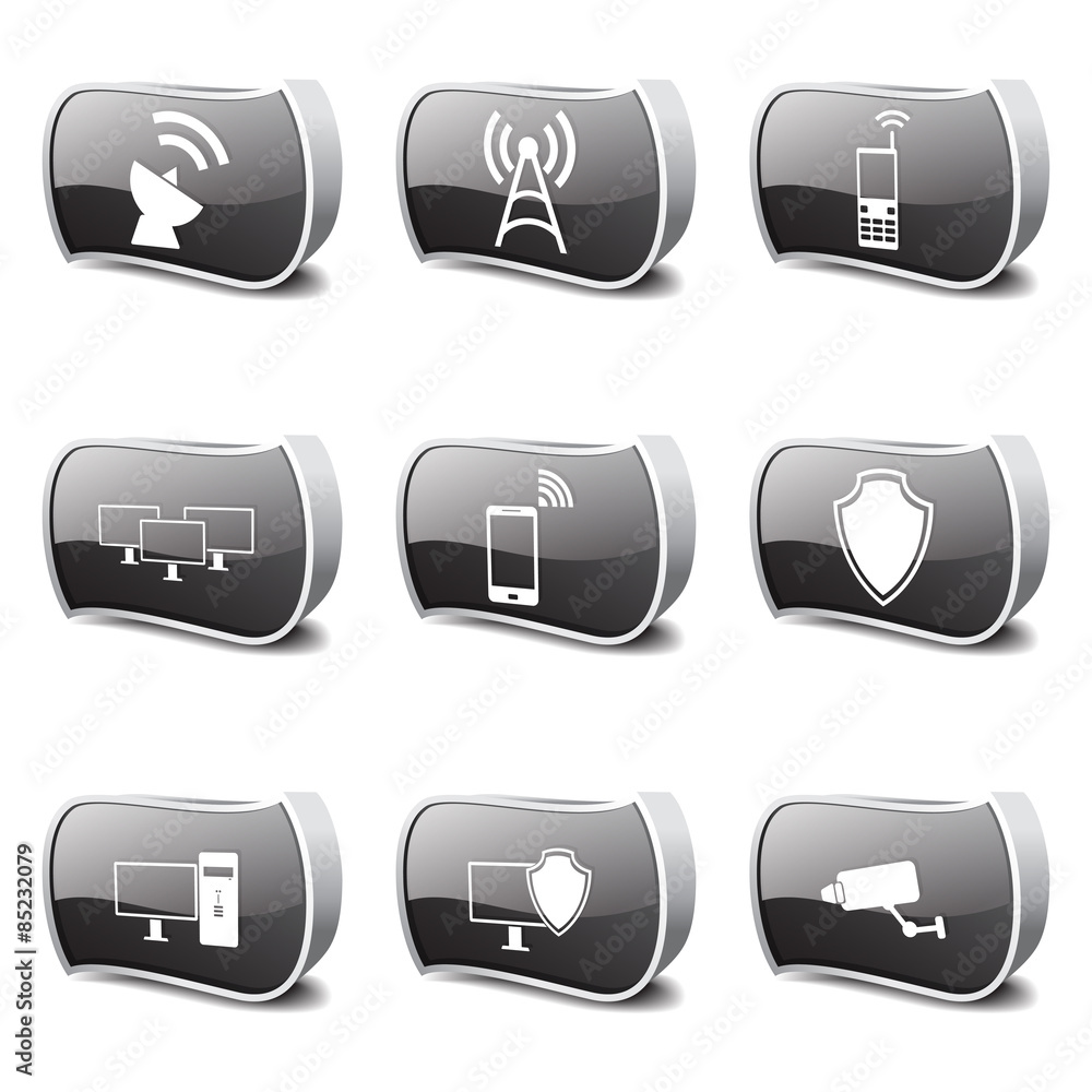 Telecom Communication Black Vector Button Icon Design Set Telecom Communication Black Vector Button Icon Design Set