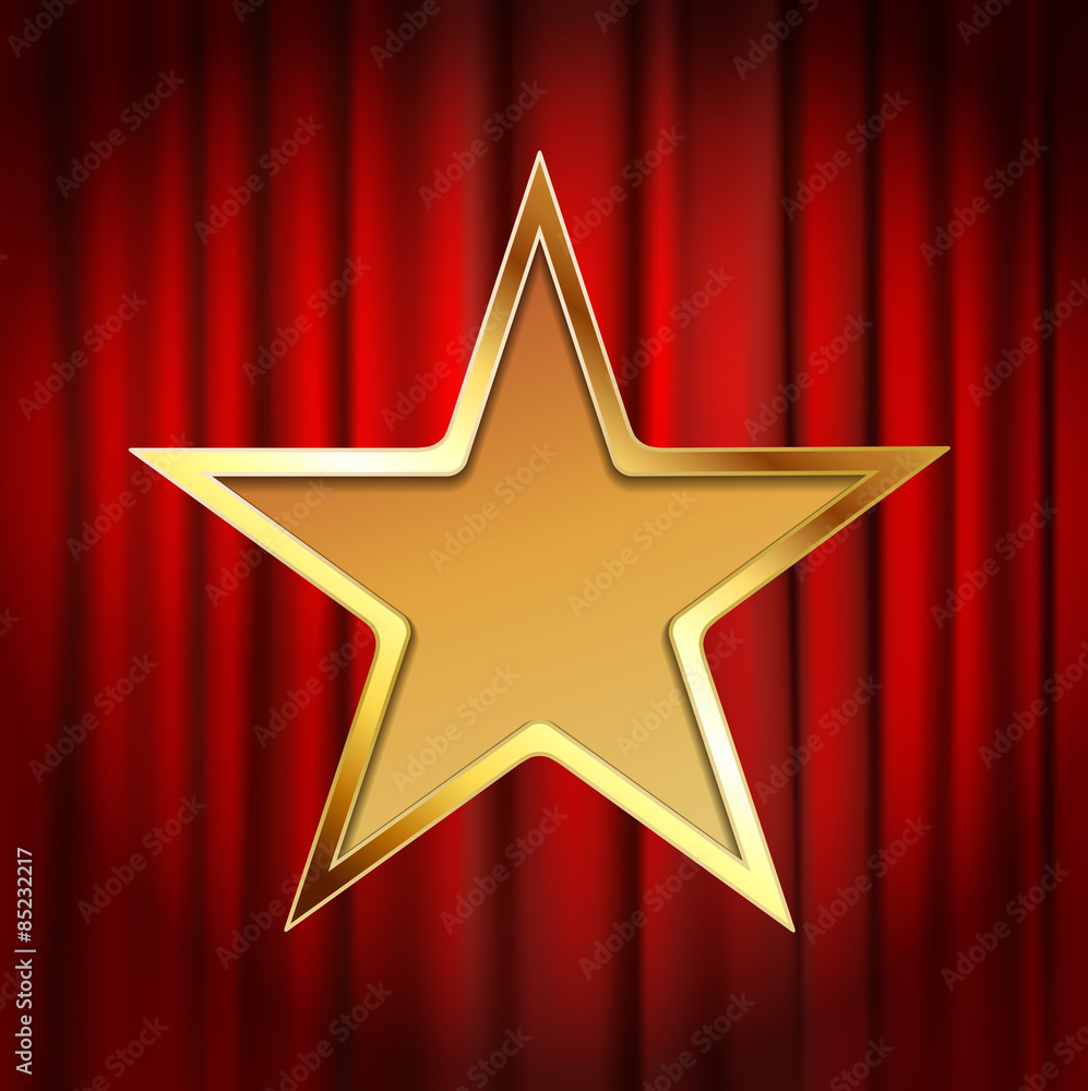 Fototapeta premium golden star frame with red theater curtain background