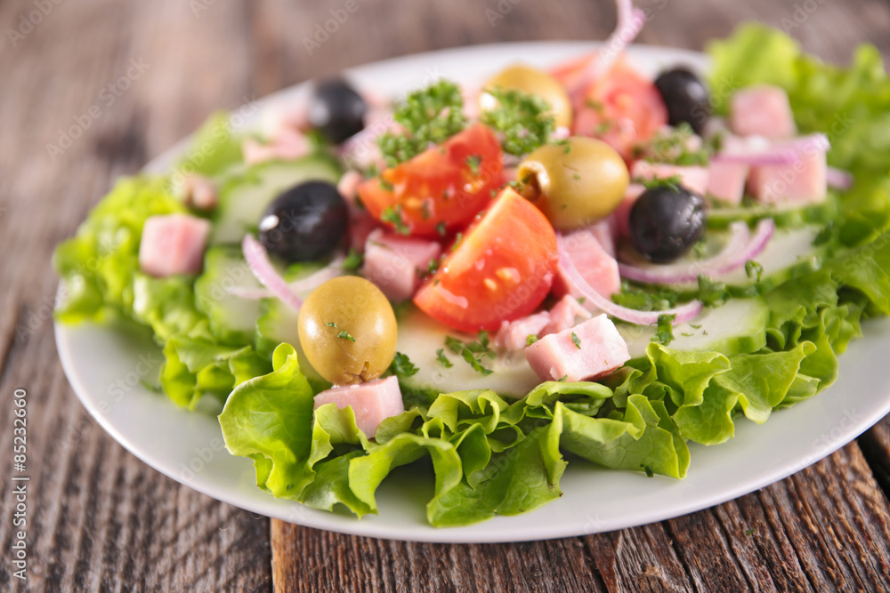 salad with olive,tomato and tuna fish