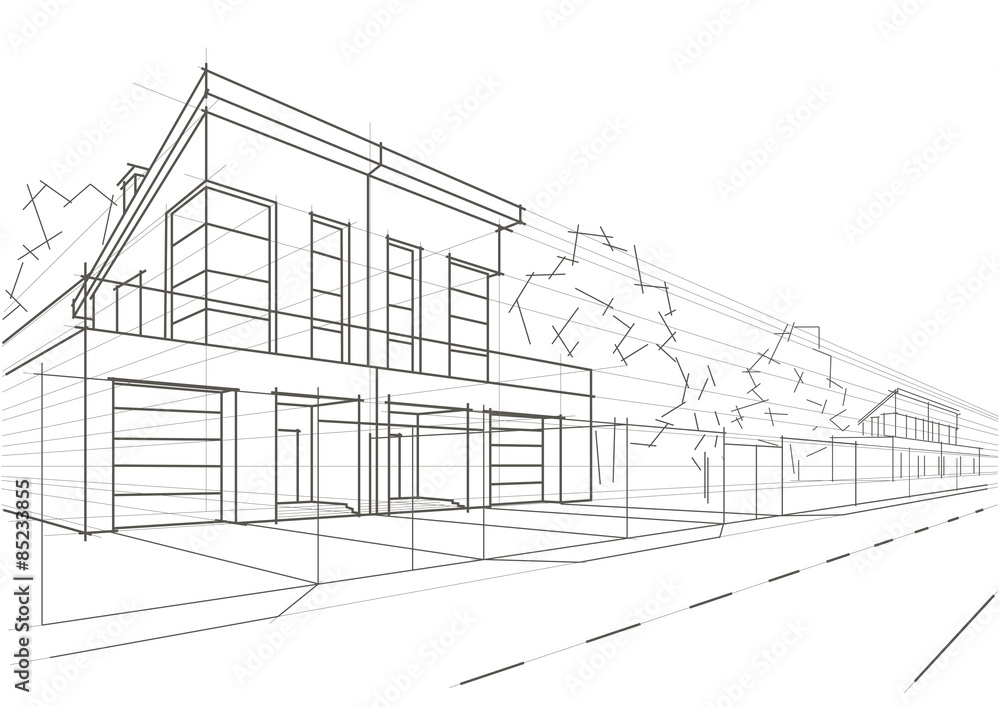 Linear architectural sketch blocked houses