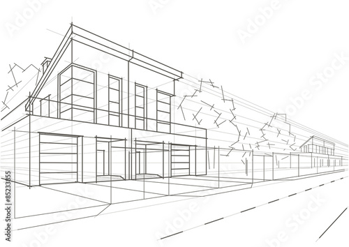 Linear architectural sketch blocked houses