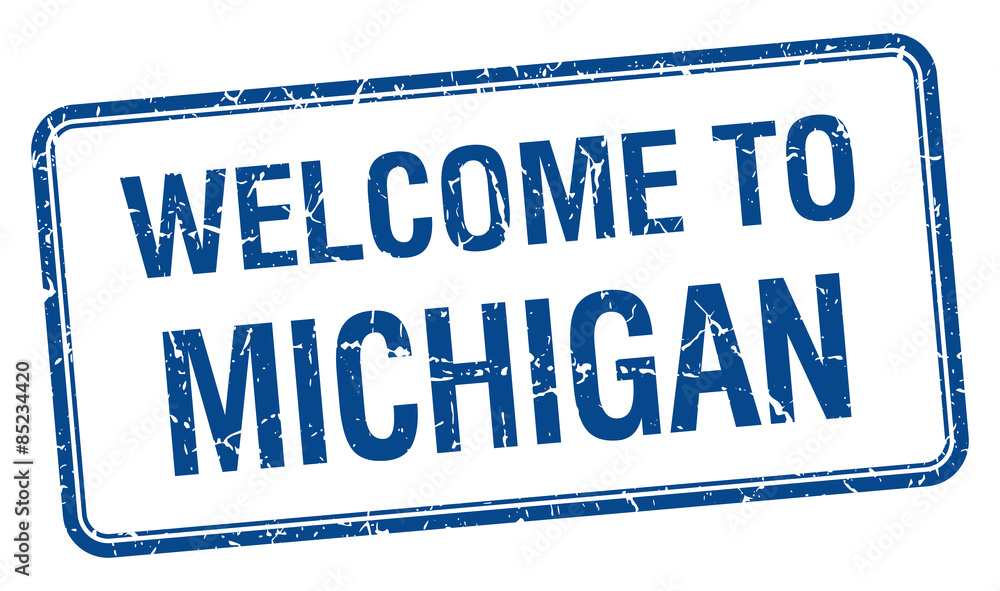 welcome to Michigan blue grunge square stamp
